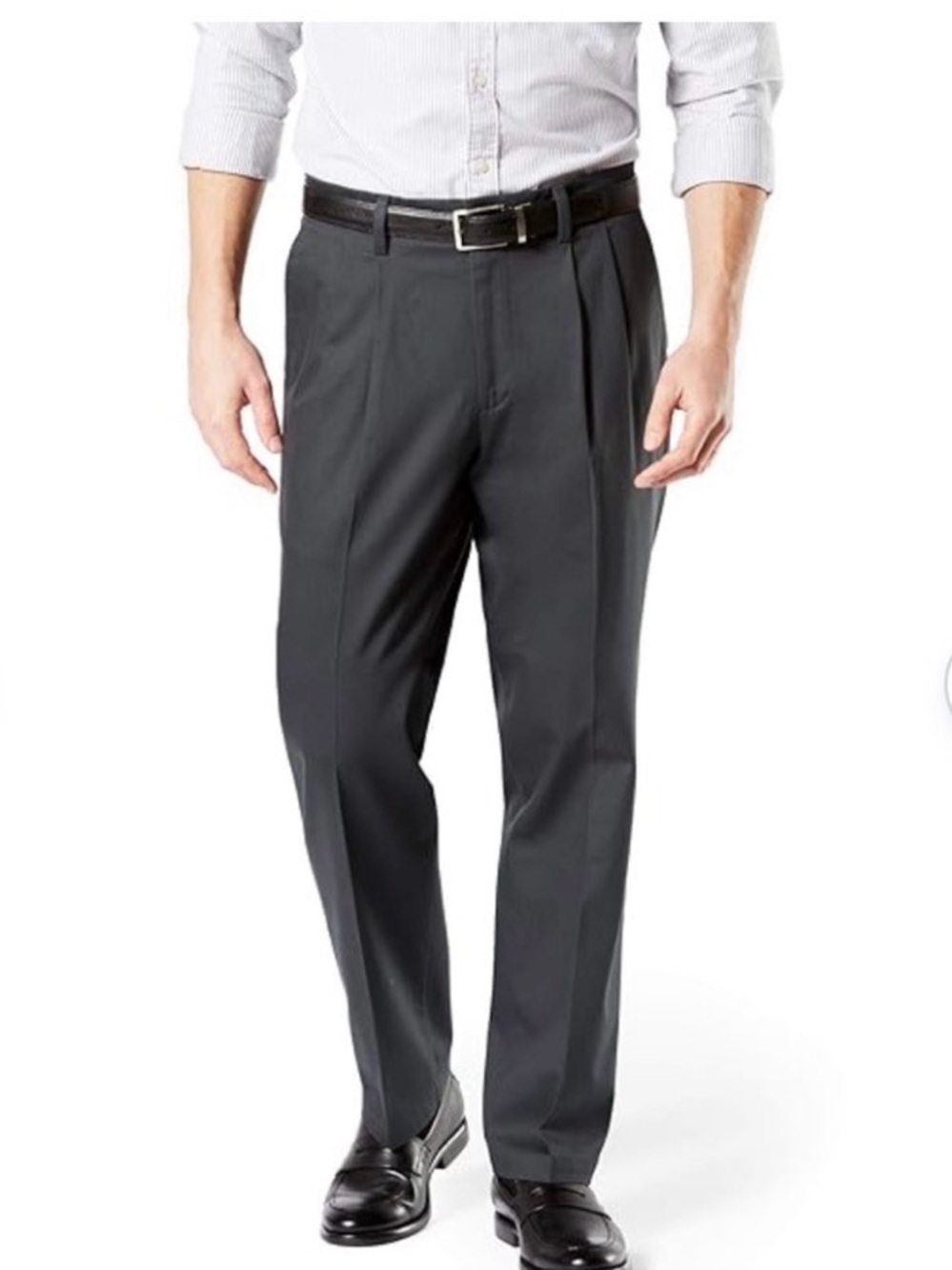 Dockers Men's Signature Khaki Relaxed Fit Pleated Pants in Charcoal Gray